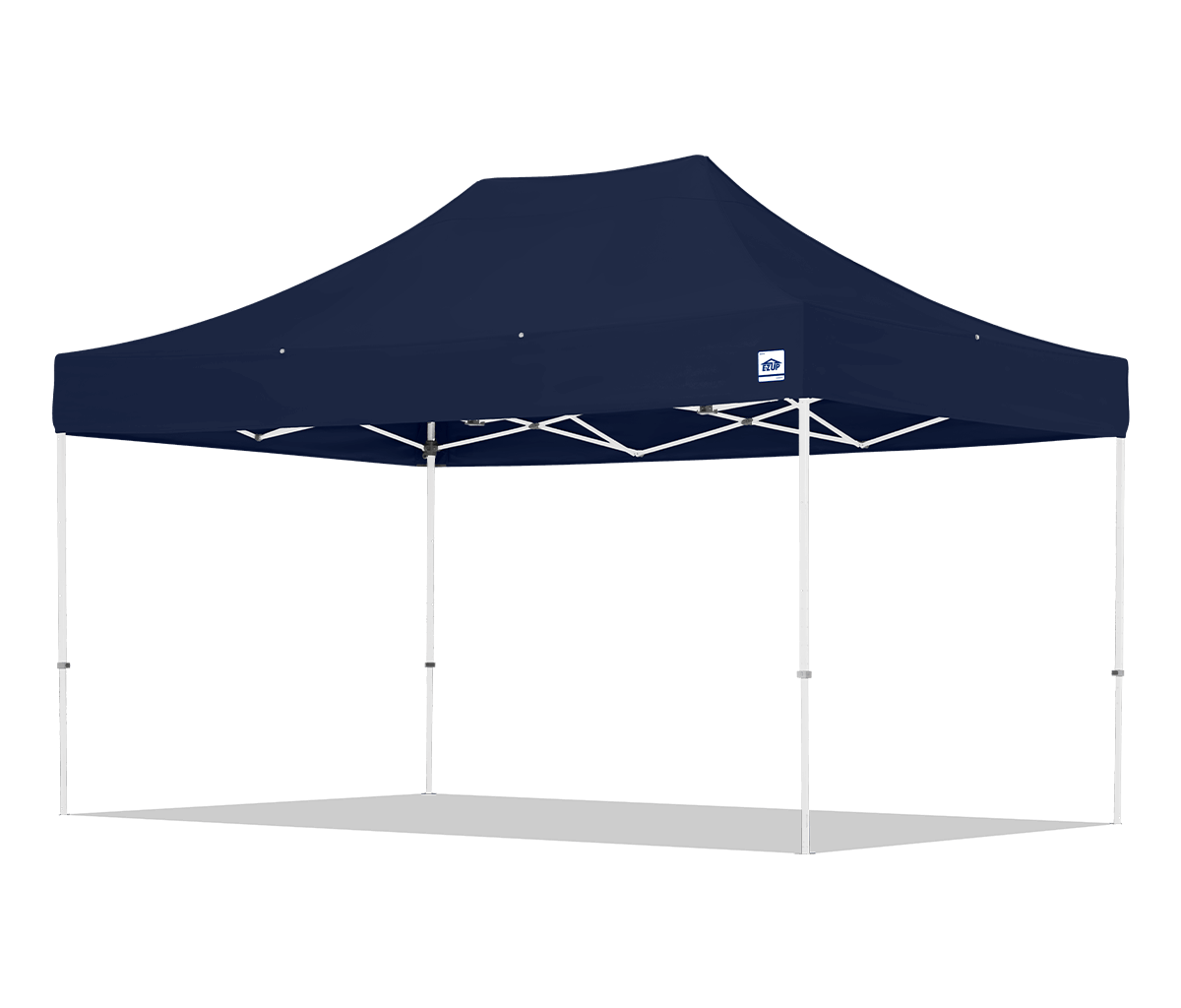 Navy blue pop-up canopy tent with white frame on a white background