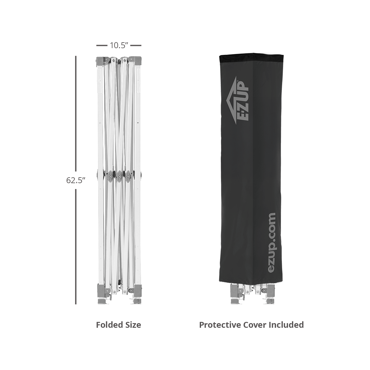 Foldable stand with dimensions and protective cover on a white background