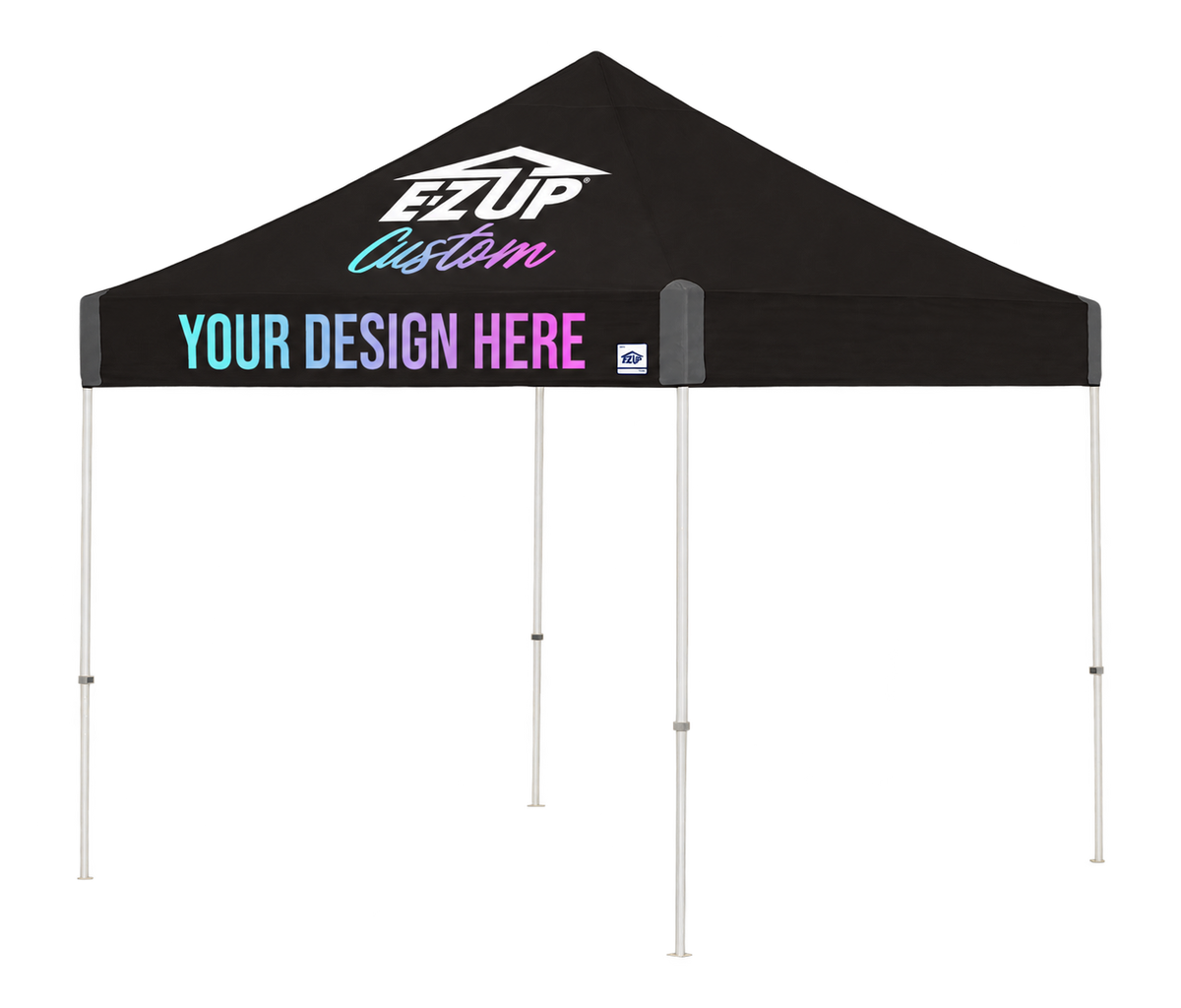 E-Z UP Custom Vantage black white-frame canopy - 2 opposite peaks and 2 opposite valances - front view