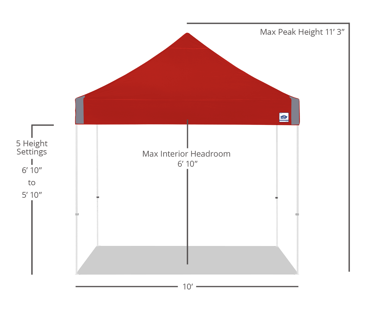 E-Z UP Vantage 10 x 10 canopy dimensions - Red canopy with white frame