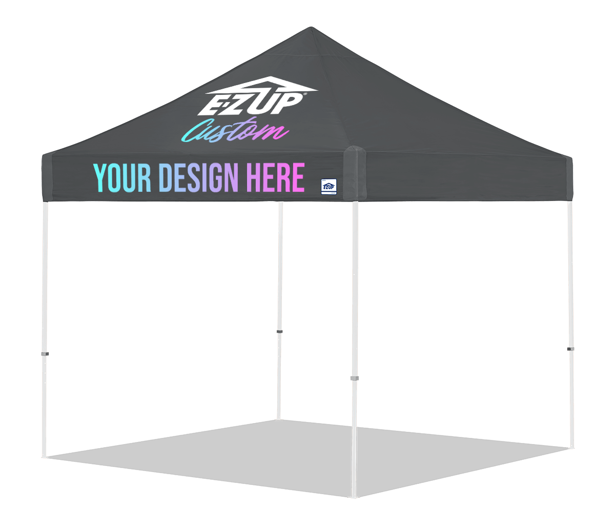E-Z UP Custom Vantage 10 x 10 canopy - 1 Peak & 1 Valance / Steel Gray - white frame
