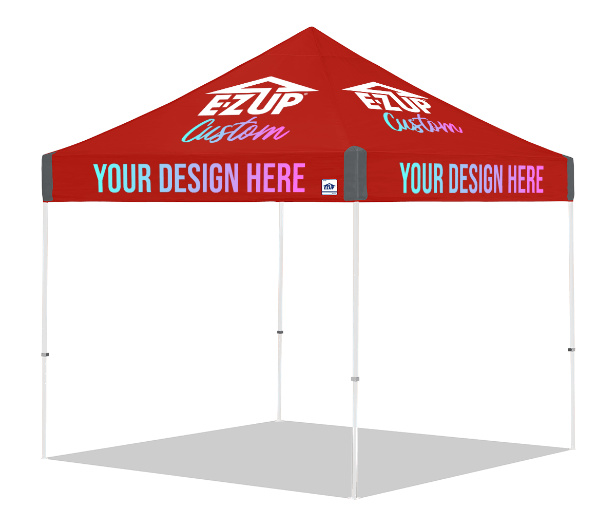 E-Z UP Custom Vantage 10 x 10 canopy - 4 Peaks & 4 Valances (Full Coverage Graphics) / Red - white frame