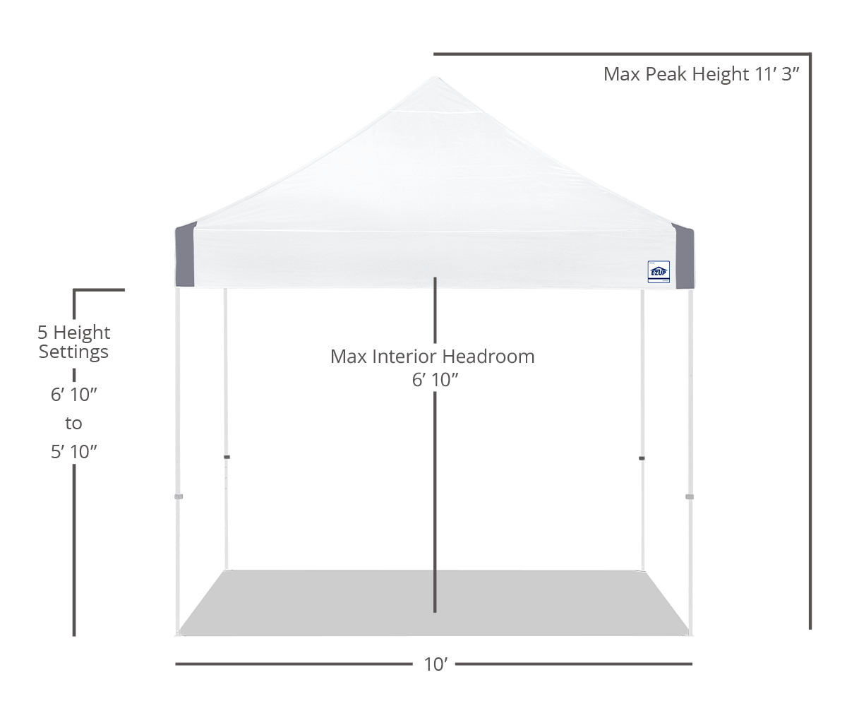 E-Z UP Vantage 10 x 10 canopy dimensions - White canopy with white frame