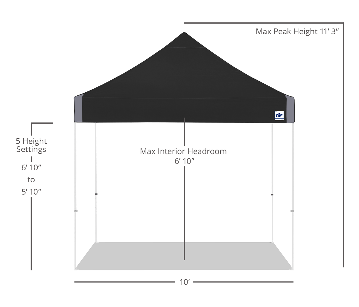 E-Z UP Vantage 10 x 10 canopy dimensions - Black canopy with white frame