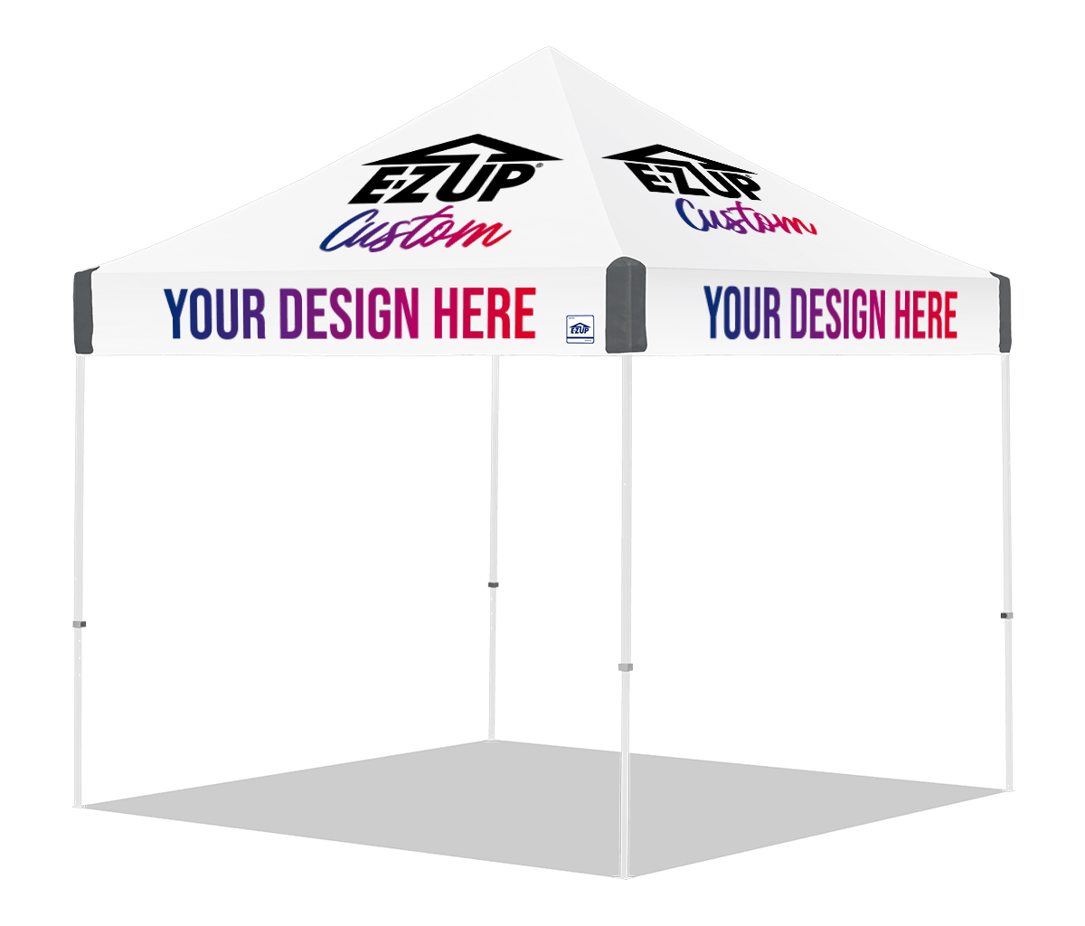 E-Z UP Custom Vantage 10 x 10 canopy - 4 Peaks & 4 Valances (Full Coverage Graphics) / White - white frame